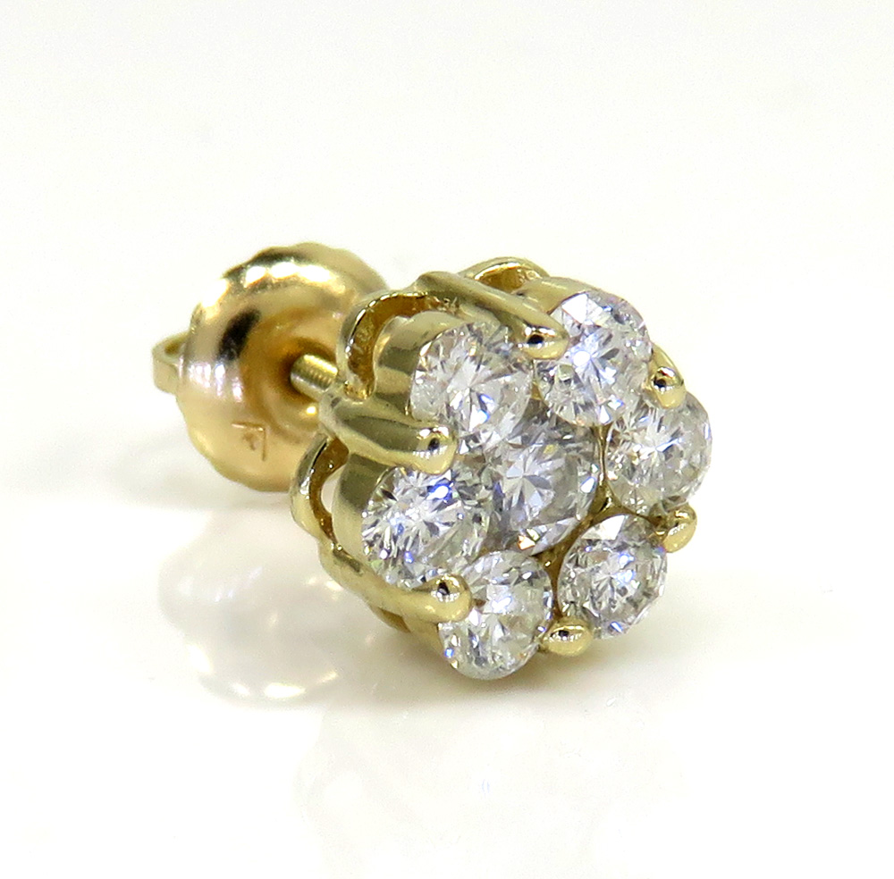 14k gold 7mm diamond single cluster earring 0.50ct