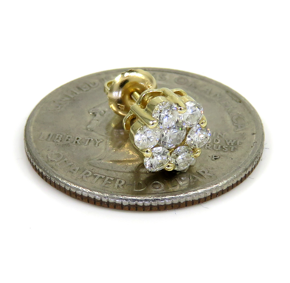 14k gold 7mm diamond single cluster earring 0.50ct