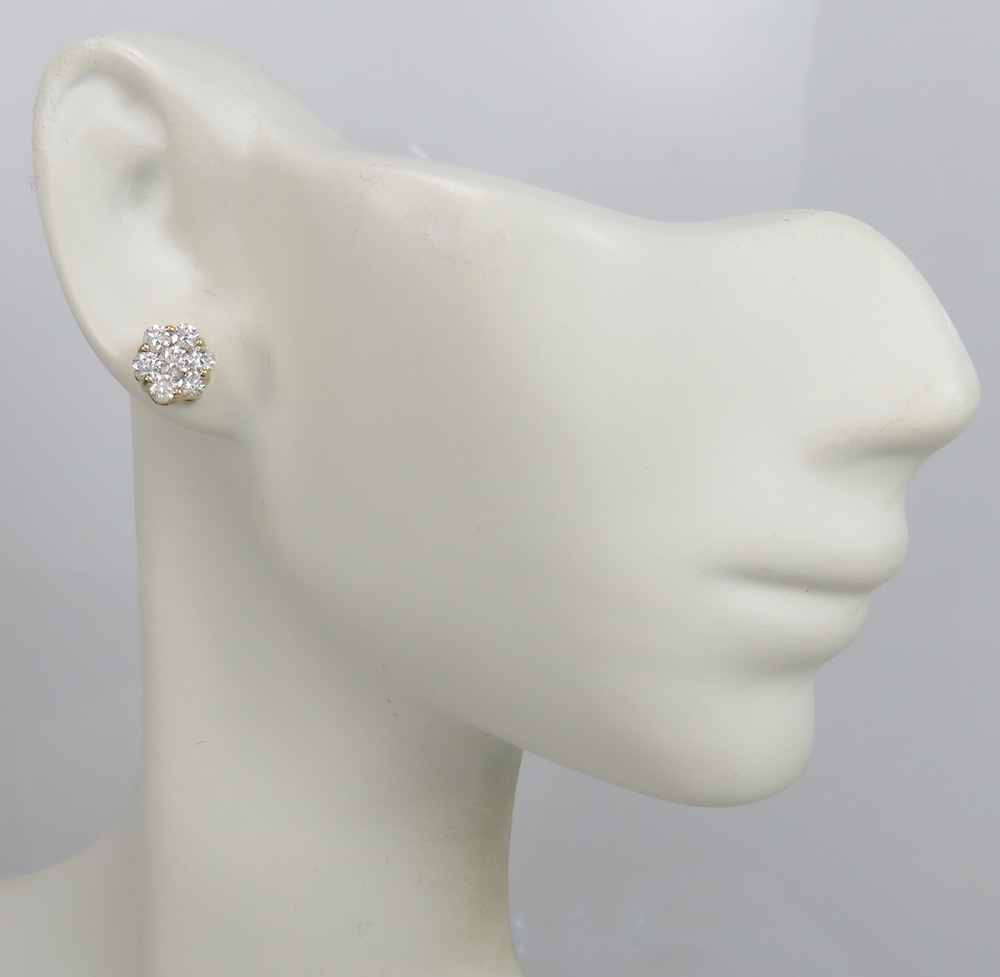14k yellow gold 7mm diamond single cluster earring 0.50ct