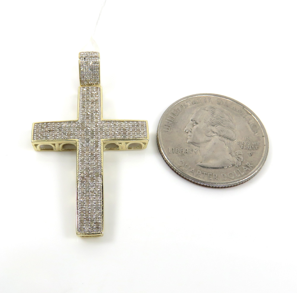 10k yellow gold 4 row diamond cross pendant 0.89ct