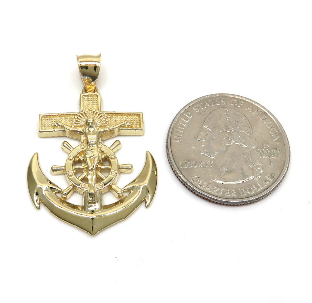 14k yellow gold medium anchor jesus pendant