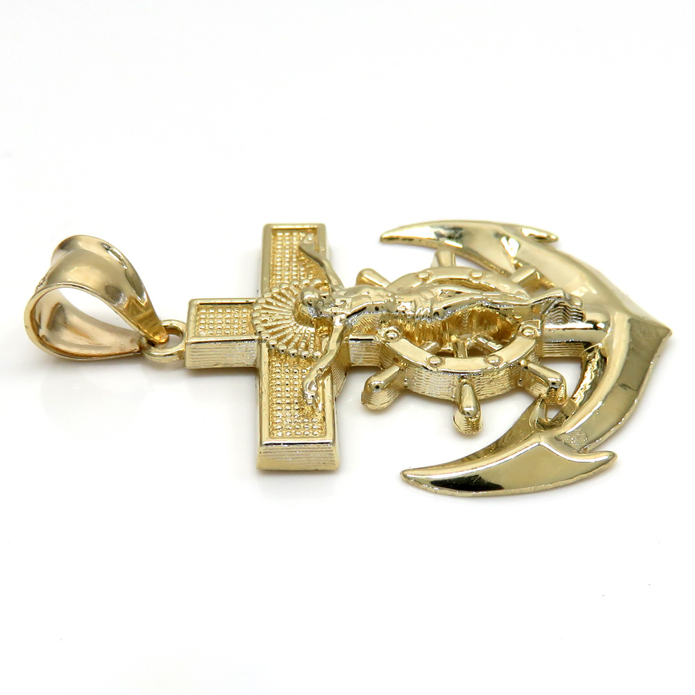 14k yellow gold medium anchor jesus pendant