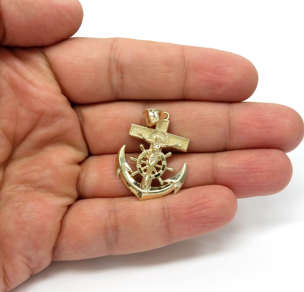 14k yellow gold medium anchor jesus pendant