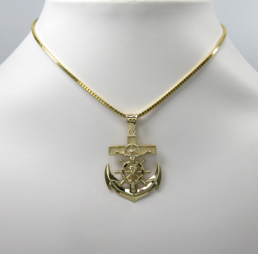 14k yellow gold medium anchor jesus pendant