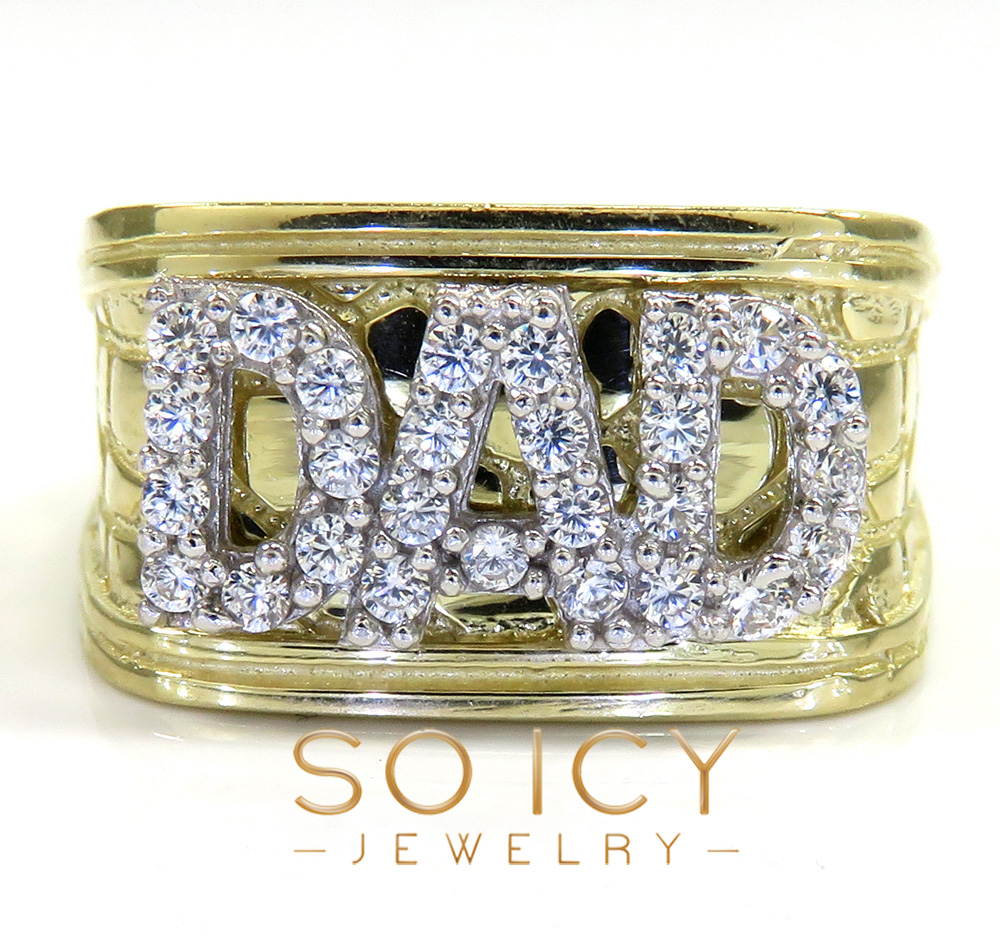10k yellow gold nugget cz dad ring 1.00ct