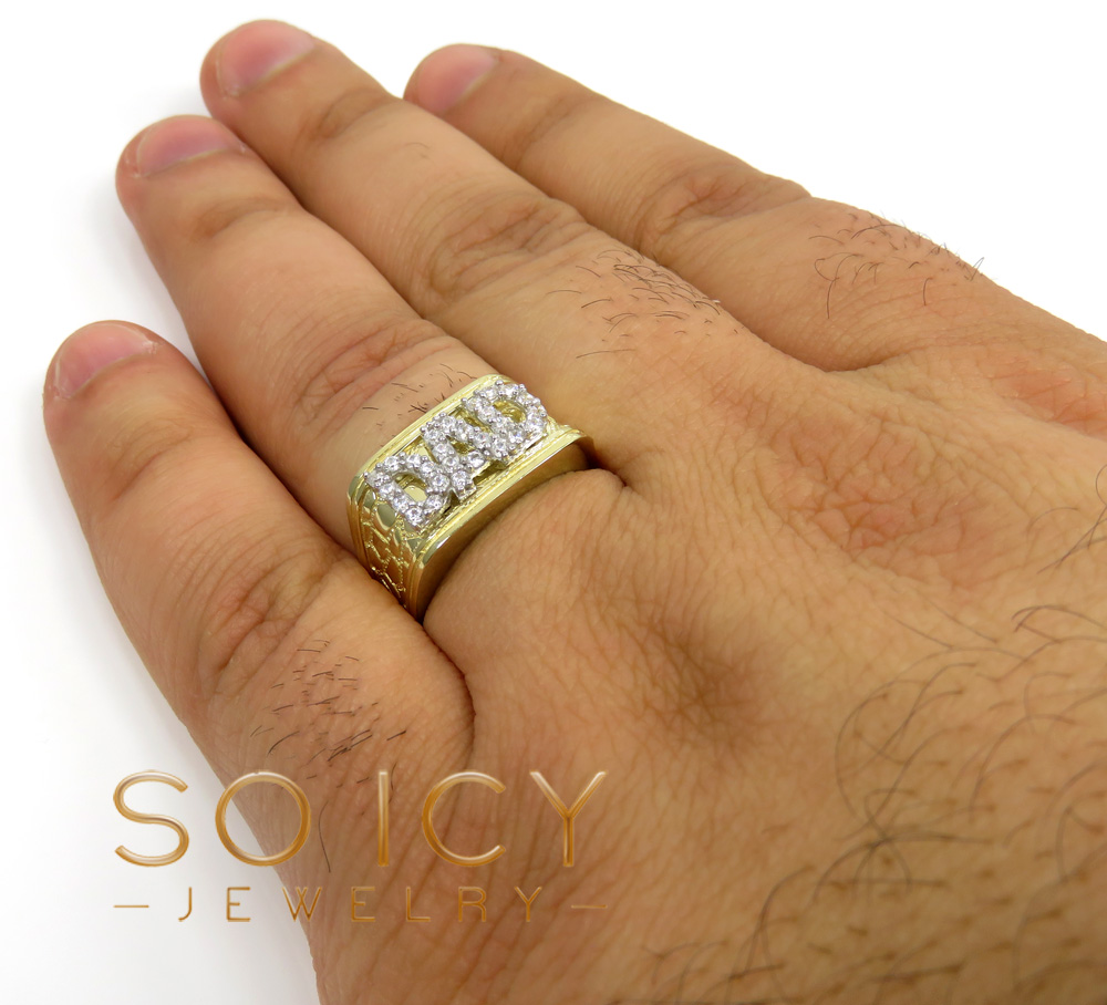 10k yellow gold nugget cz dad ring 1.00ct - Image 5