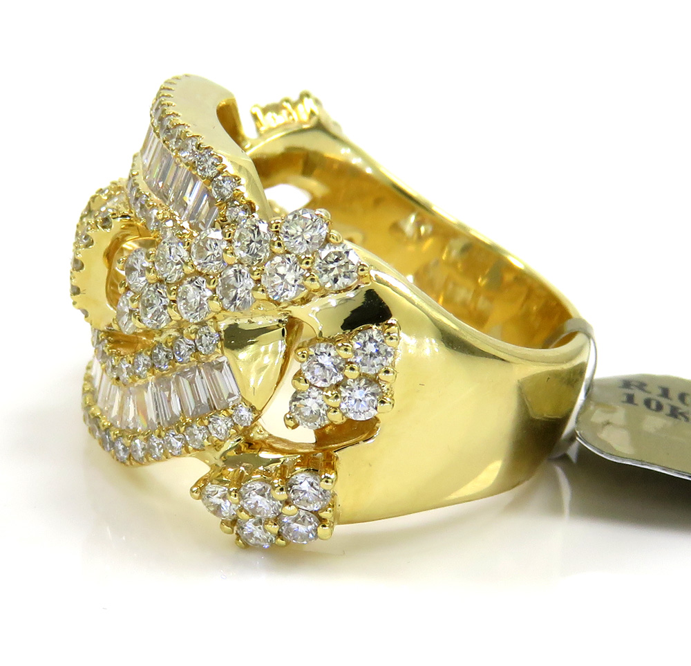 10k yellow gold baguette diamond gucci link ring 17mm 3.04ct - Image 3