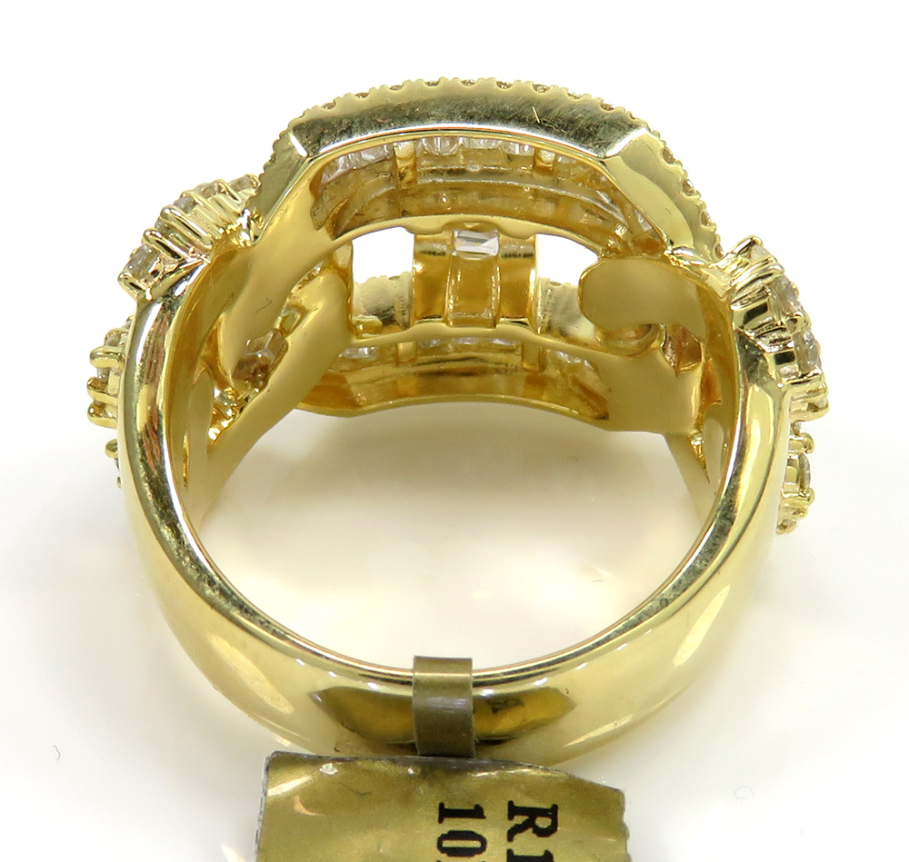 10k yellow gold baguette diamond gucci link ring 17mm 3.04ct