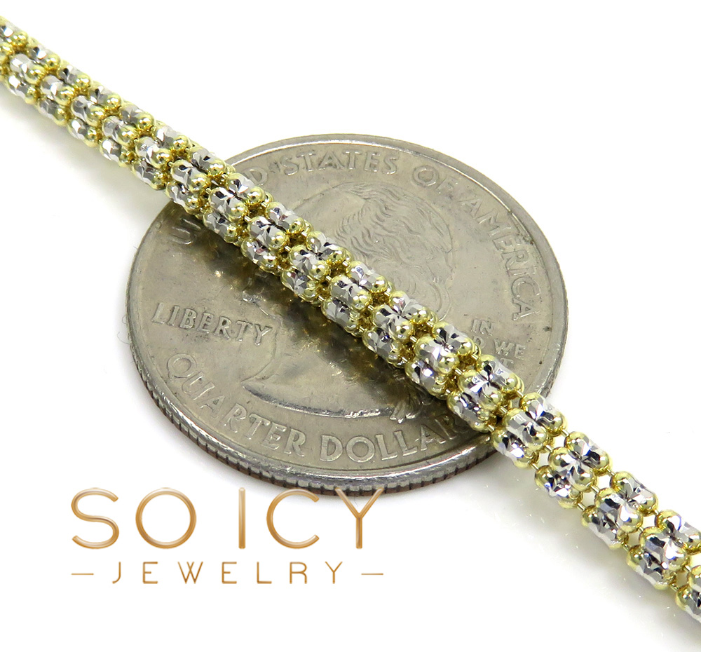10k two tone gold diamond cut ice link chain 16-26