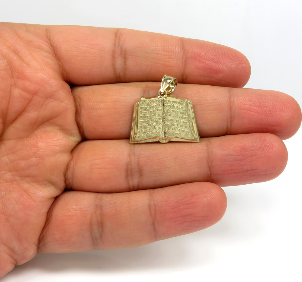 Mens Solid 10KT Yellow Gold Religious Fashion Holy Bible Charm Pendant Smal Tiny 