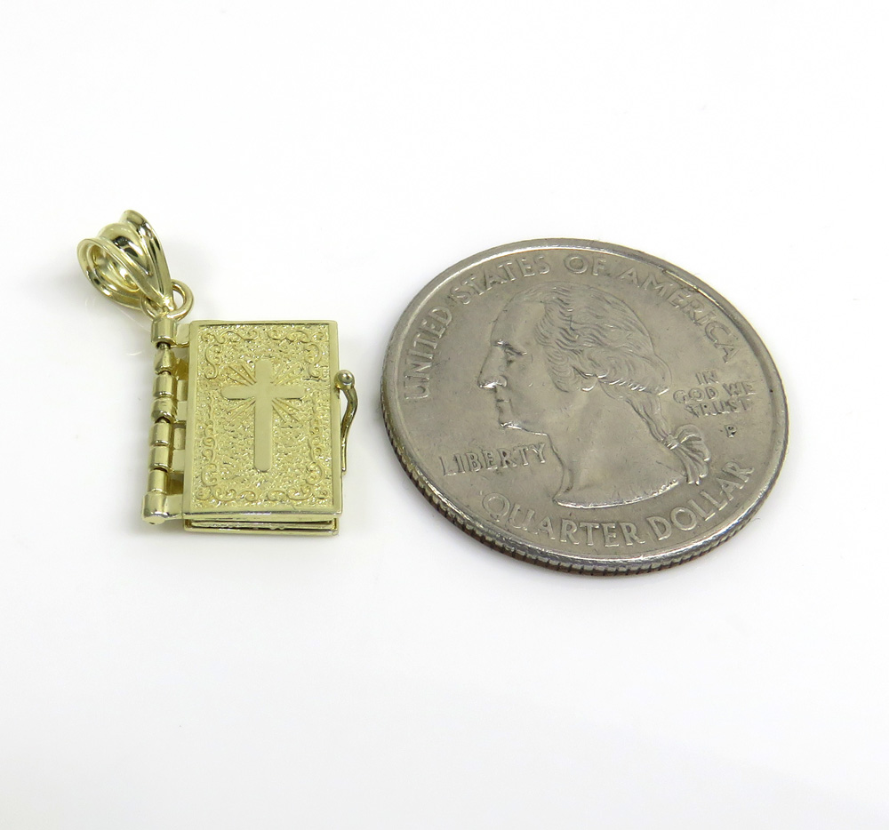10k yellow gold mini holy bible book pendant - Image 2