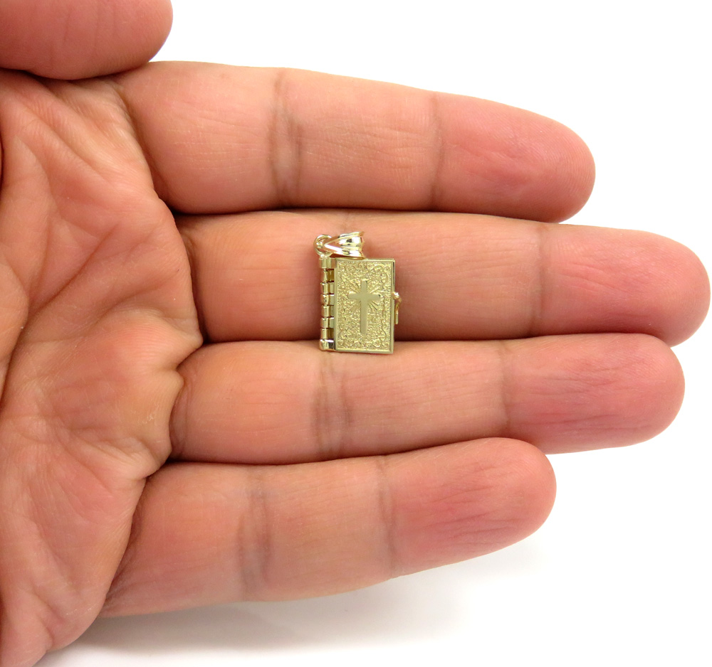 10k yellow gold mini holy bible book pendant 