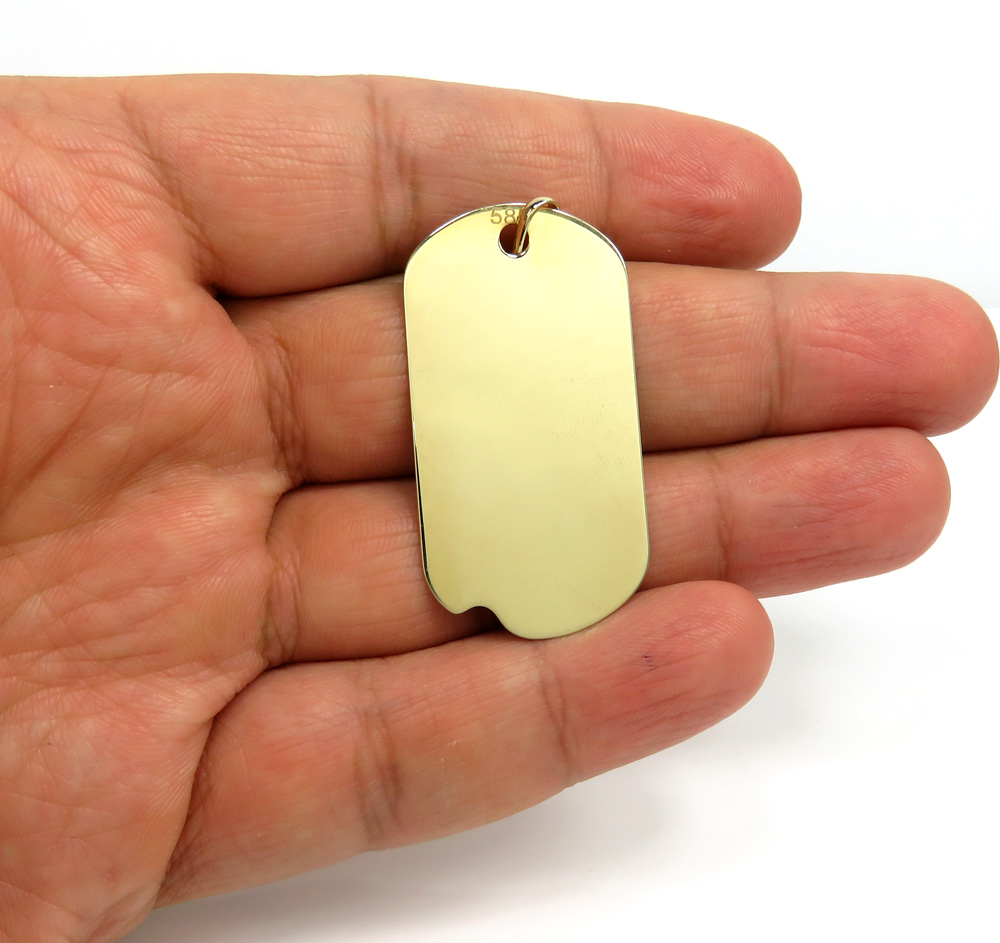 14k yellow gold large solid dog tag pendant 