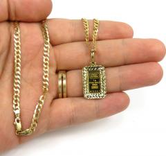 10k yellow gold diamond cut frame with suisse 24k gold mini bar pendant 