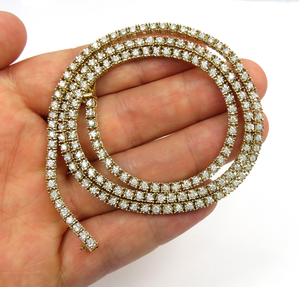 14k gold round 3 pointer diamond illusion tennis chain 3.40mm 5.00ct 16-26