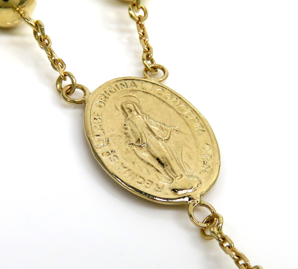 14k yellow gold xl smooth bead rosary chain 28 inch 8mm - Image 3