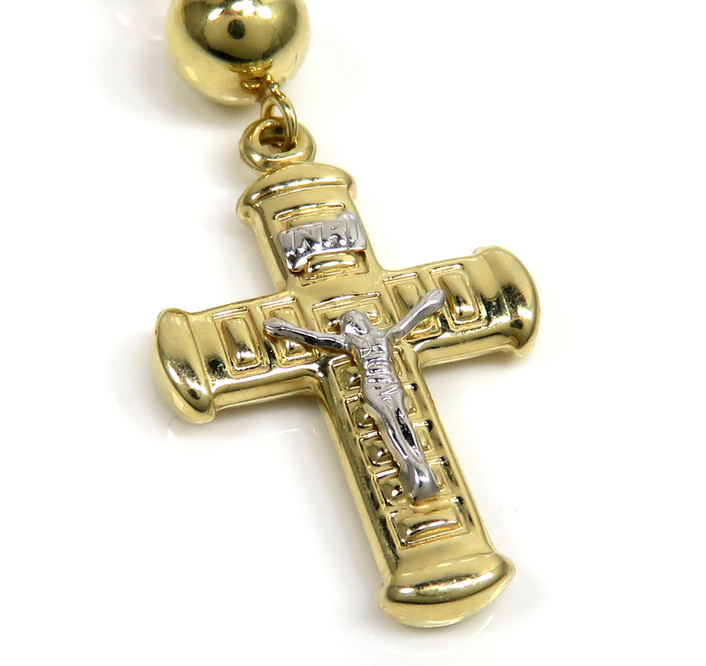 14k yellow gold xl smooth bead rosary chain 28 inch 8mm - Image 5