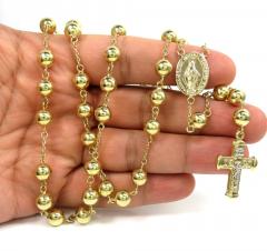 14k yellow gold xl smooth bead rosary chain 28 inch 8mm