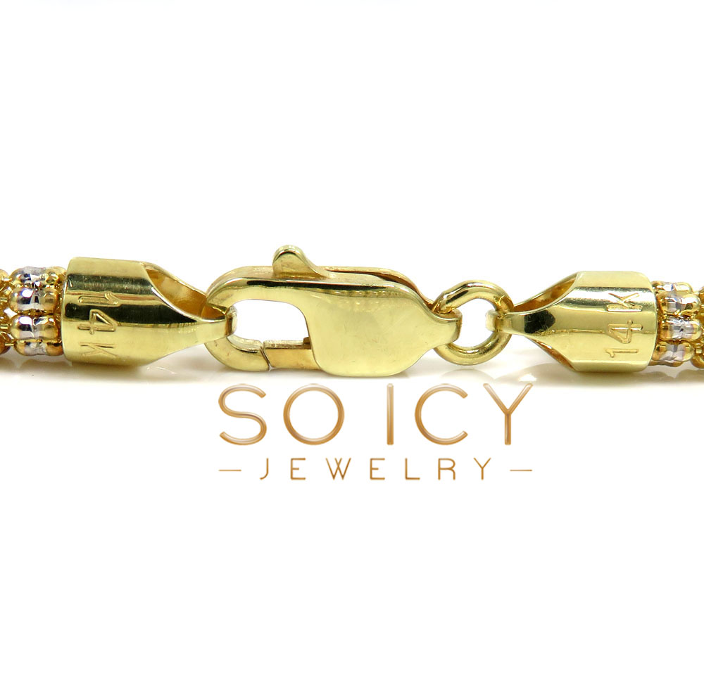 14k two tone gold diamond cut ice link chain 16-26