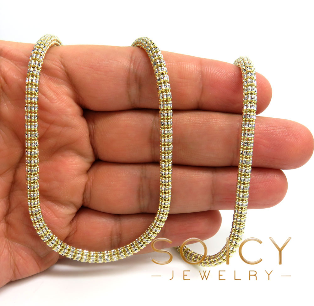 Buy 14k Two Tone Gold Diamond Cut Ice Link Chain 16-26' 4.50mm