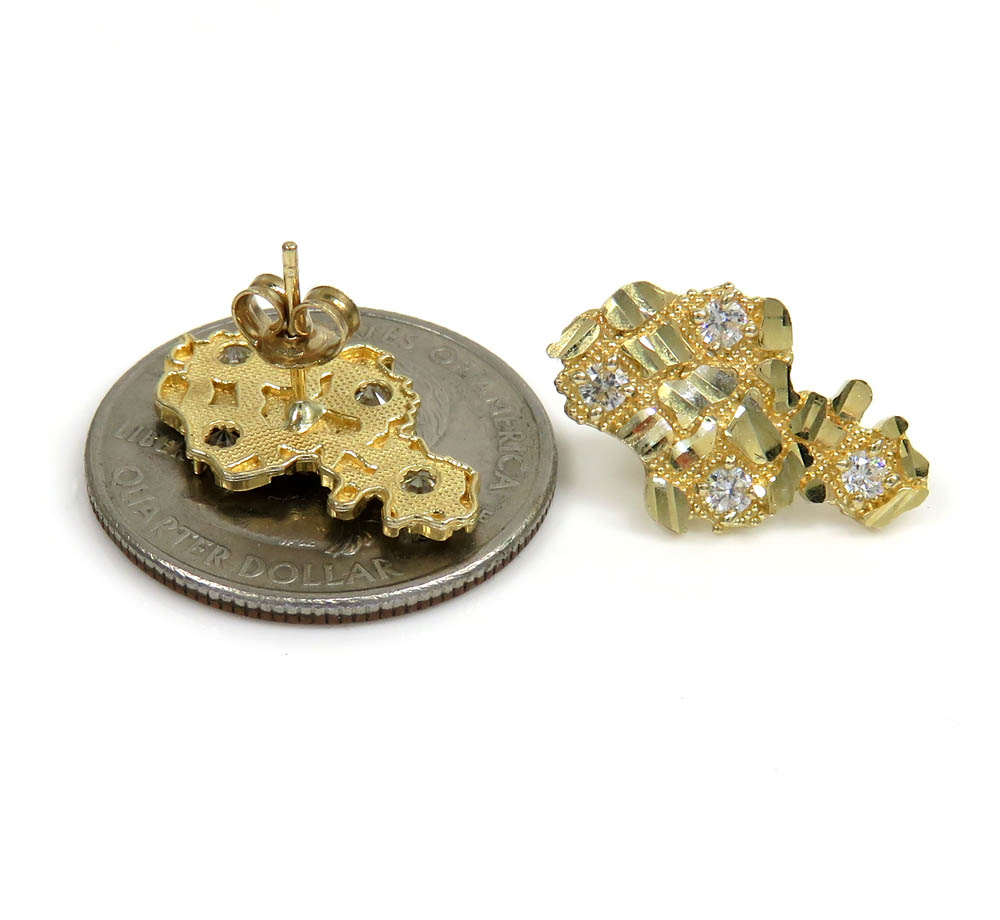 10k yellow gold diamond cut medium cz nugget earrings 0.40ct