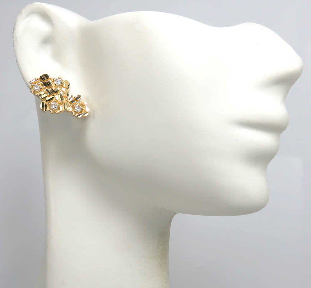 10k yellow gold diamond cut medium cz nugget earrings 0.40ct