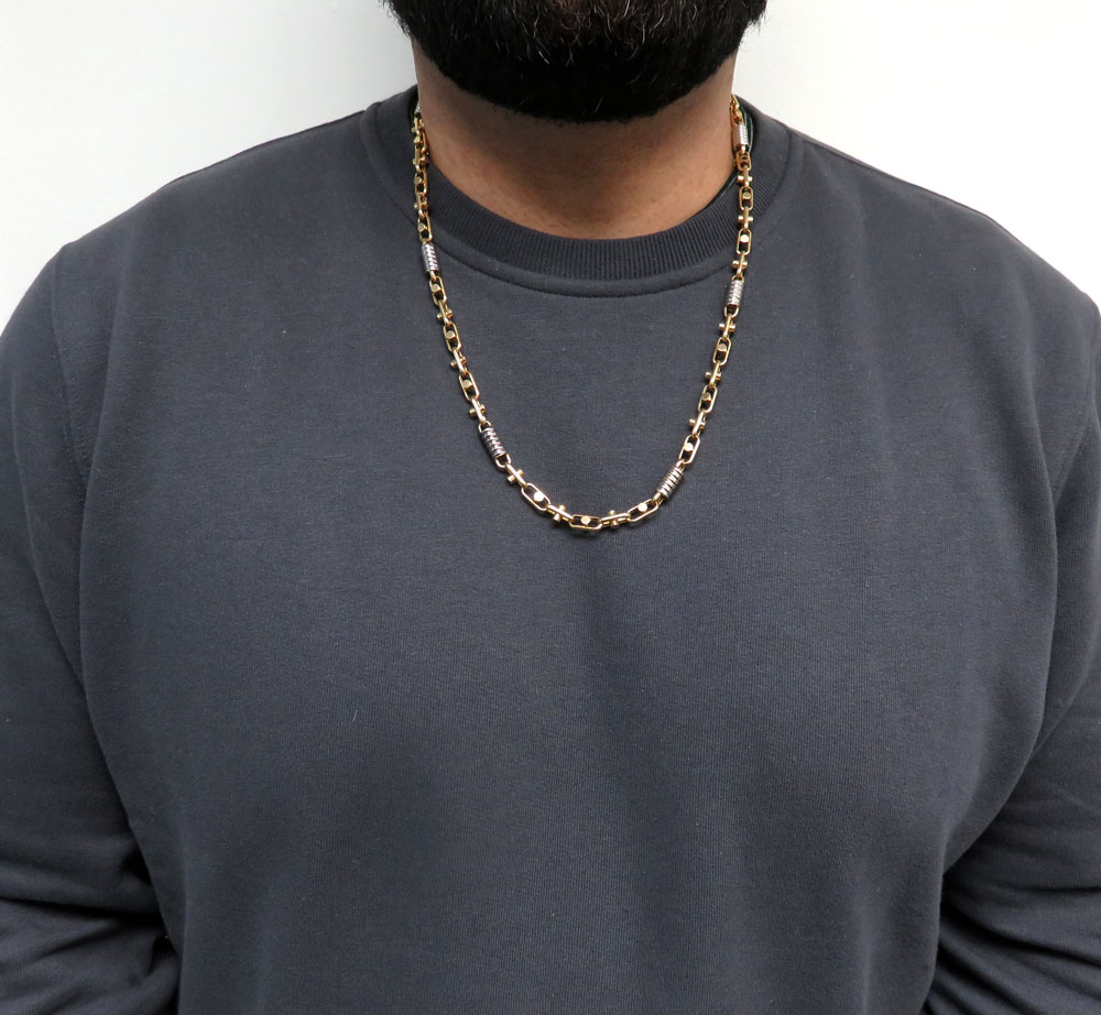 14k two tone gold fancy anchor link chain 24-26 inch 6-6.80mm
