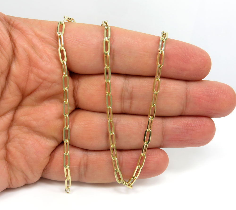 14k yellow gold hollow paper clip chain 16-20 inch 3.50mm - Image 4