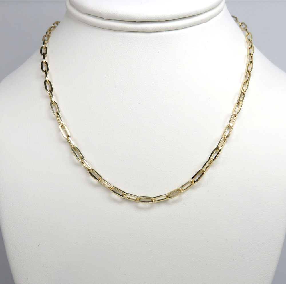 14k yellow gold hollow paper clip chain 16-20 inch 3.50mm