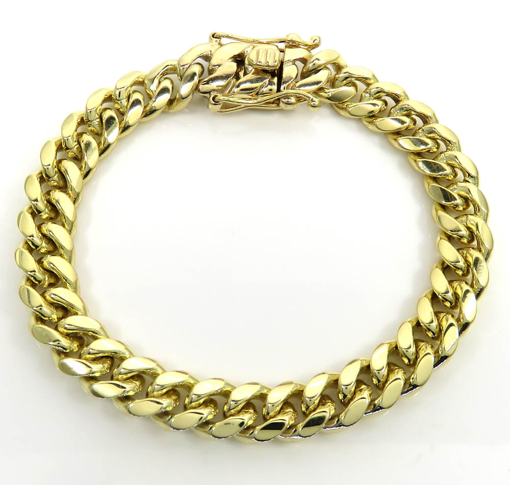 10k yellow gold thick miami bracelet 8 inch 9mm