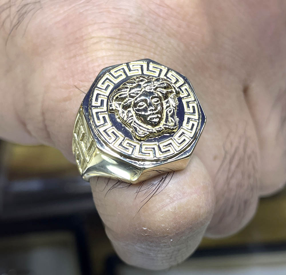 10k yellow gold large medusa ring 