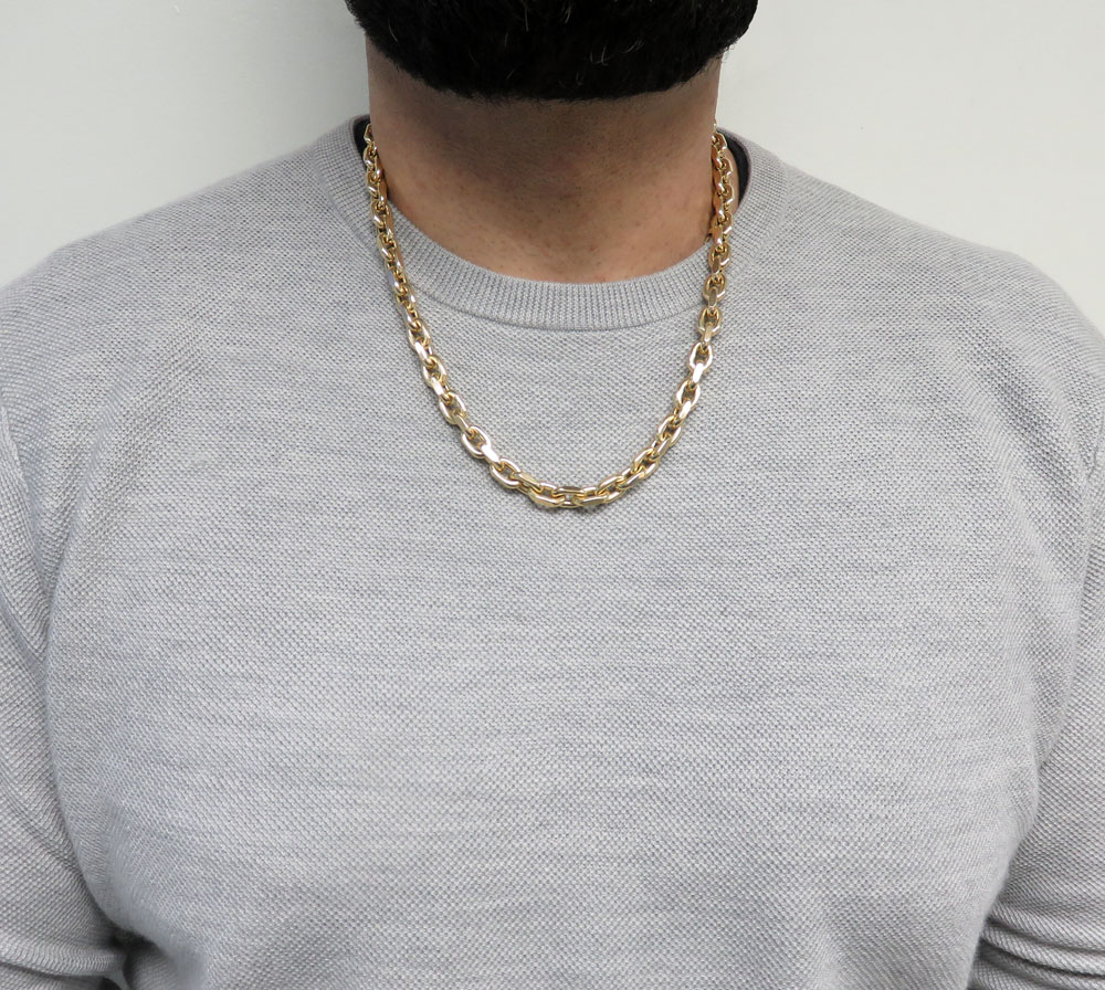 14k yellow gold semi solid thick cable link chain 24 inches 9mm