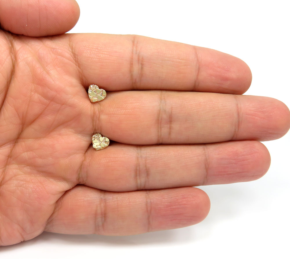 10k yellow gold mini heart nugget earrings 