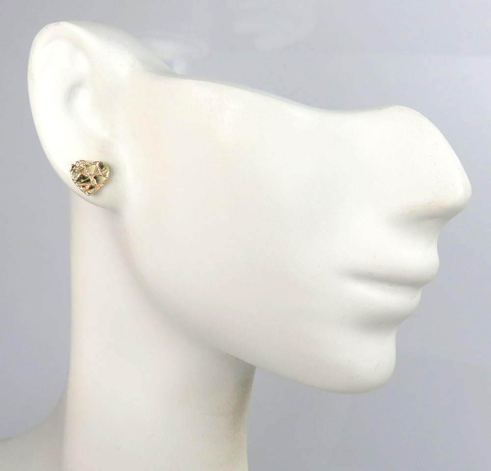 10k yellow gold mini heart nugget earrings 