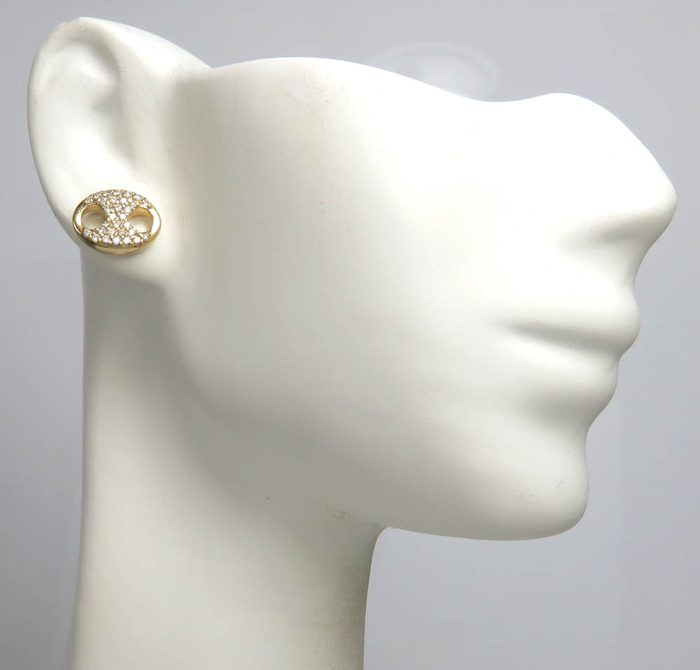 14k yellow gold single small diamond gucci puffed link earring 9mm 0.50ct - Image 6