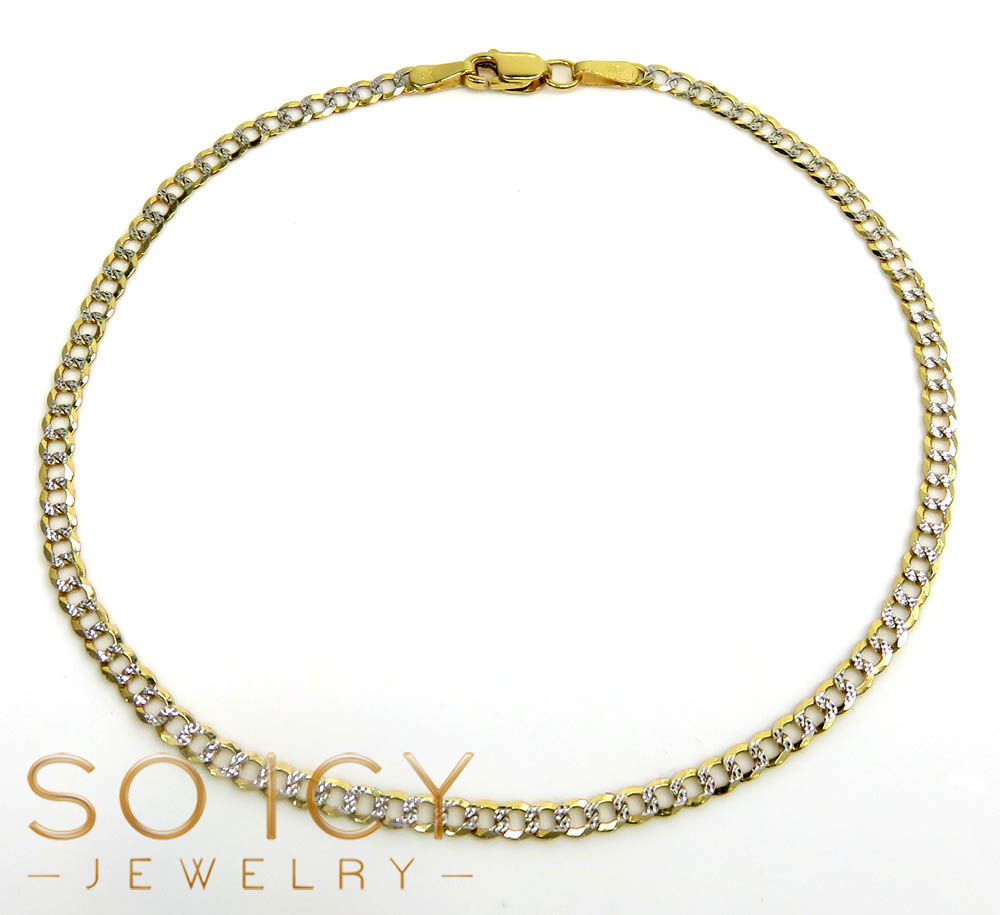 10k yellow gold diamond cut cuban bracelet 8 inch 2.5mm 