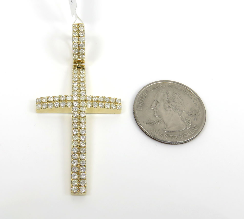 10k yellow gold 2x2 solid full cut diamond cross 2.47ct