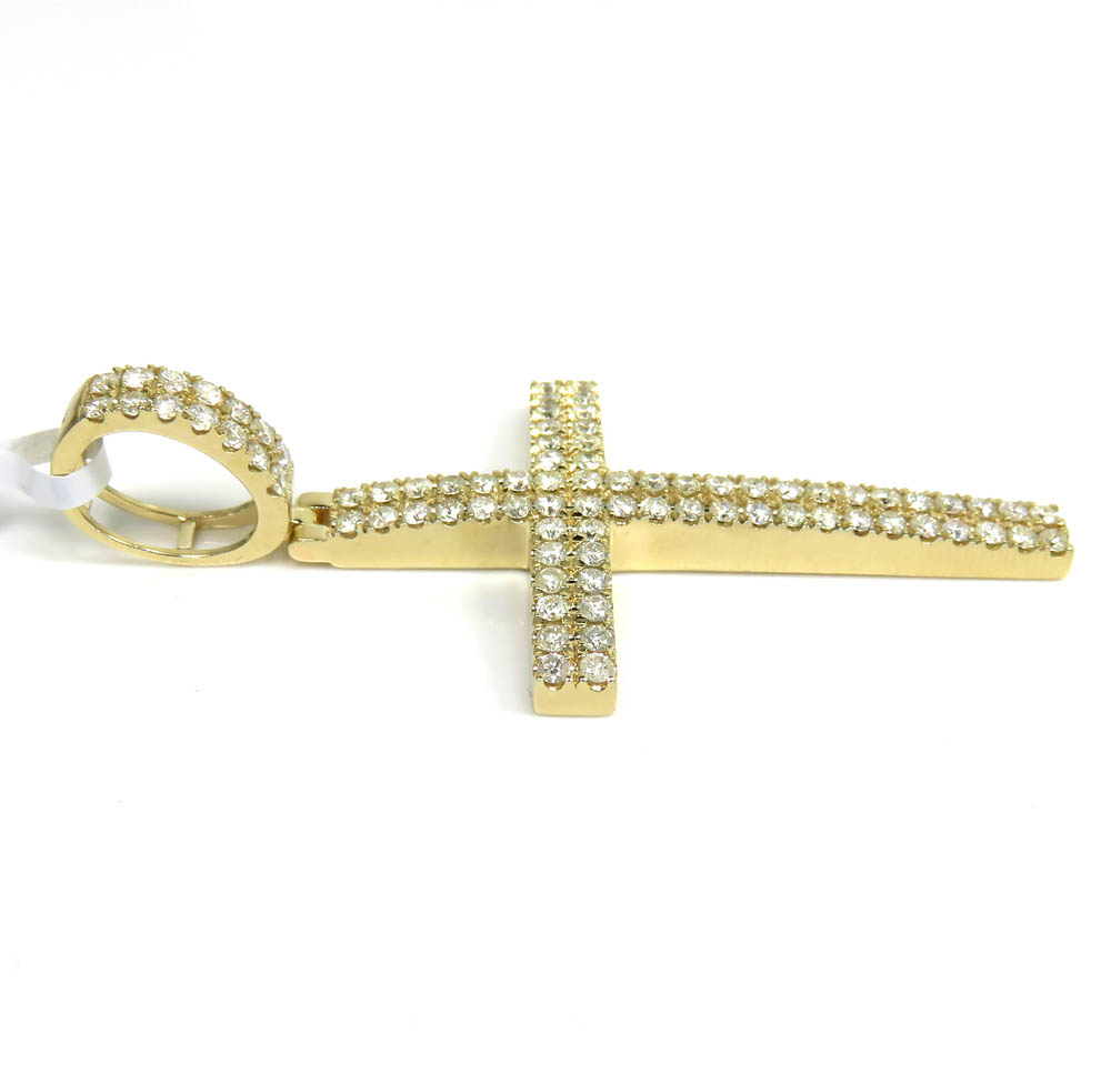 10k yellow gold 2x2 solid full cut diamond cross 2.47ct