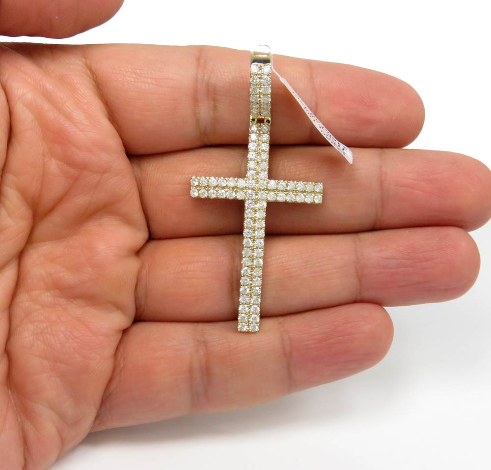 10k yellow gold 2x2 solid full cut diamond cross 2.47ct