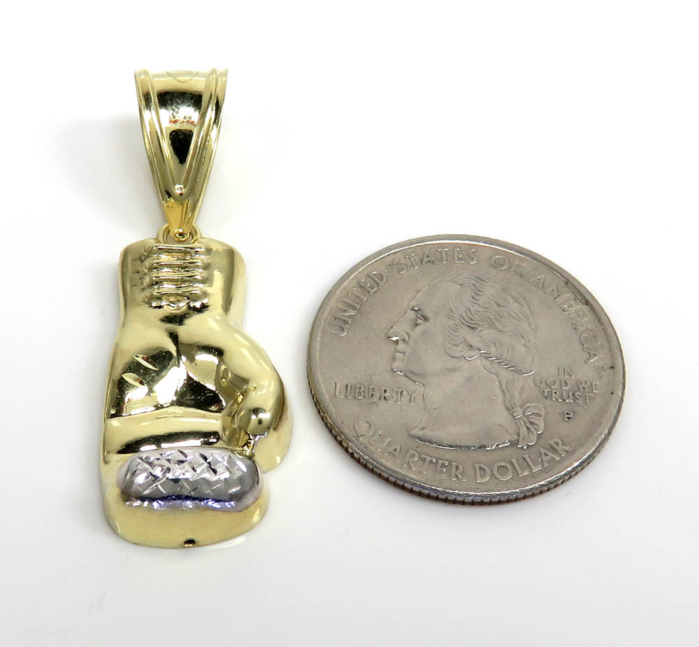 10k two tone gold  diamond cut small boxing glove pendant 