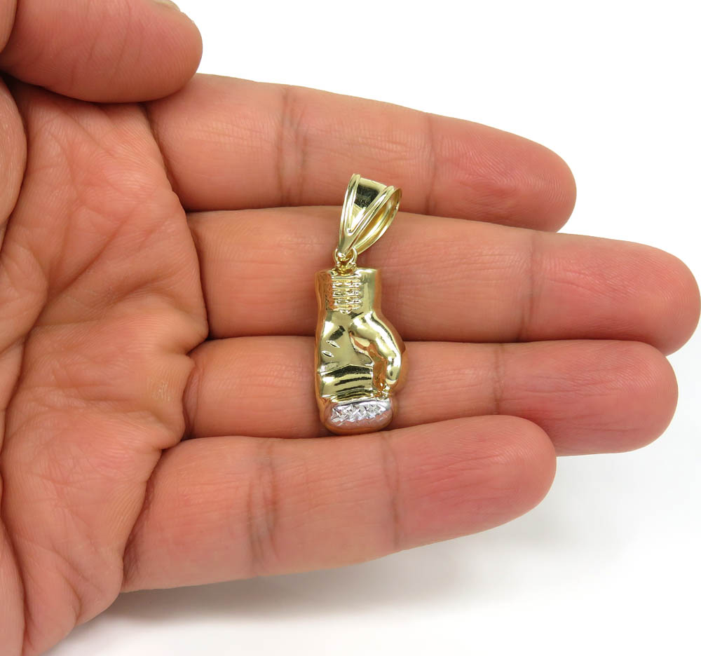 10k two tone gold  diamond cut small boxing glove pendant 