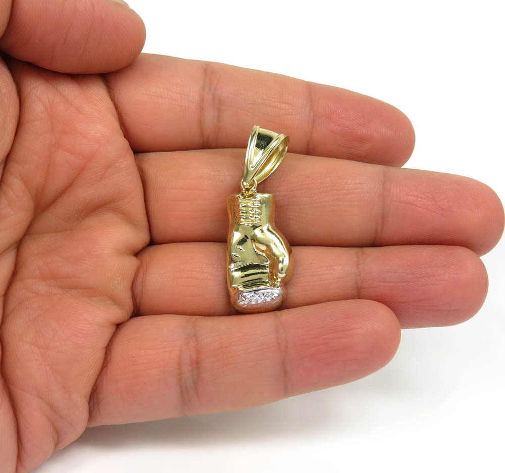 10k two tone gold  diamond cut small boxing glove pendant  - Image 5