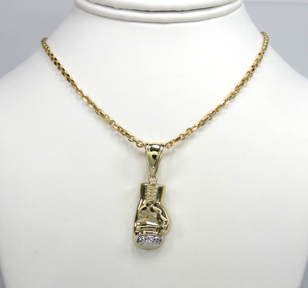 10k two tone gold  diamond cut small boxing glove pendant 