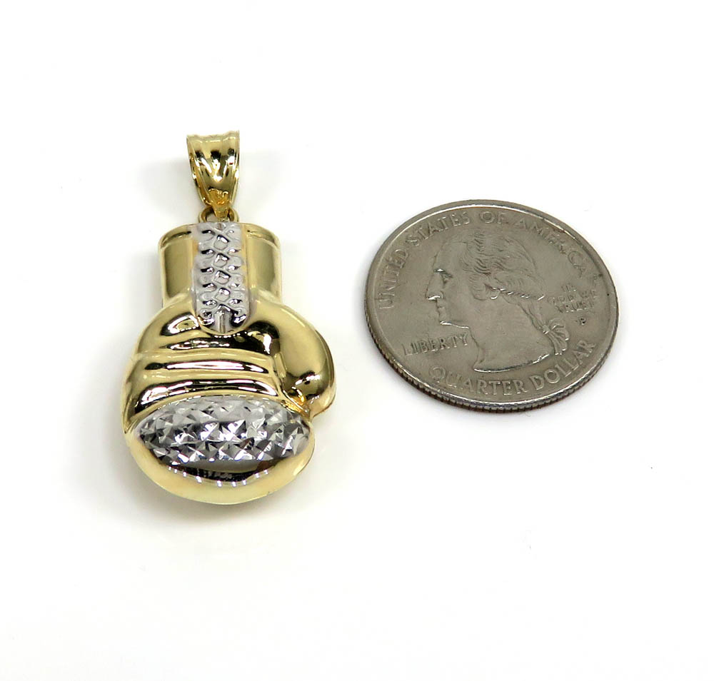 14k yellow gold two tone small diamond cut 3-d boxing glove pendant - Image 2