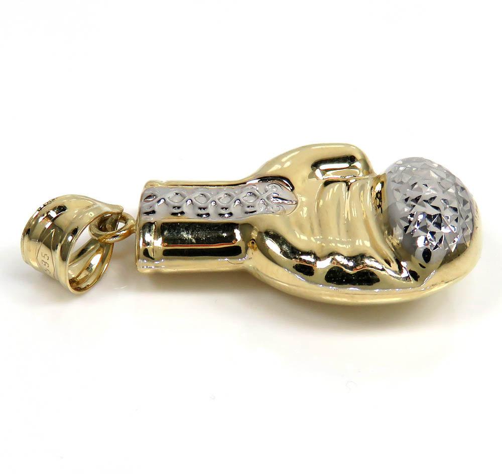 14k yellow gold two tone small diamond cut 3-d boxing glove pendant - Image 3