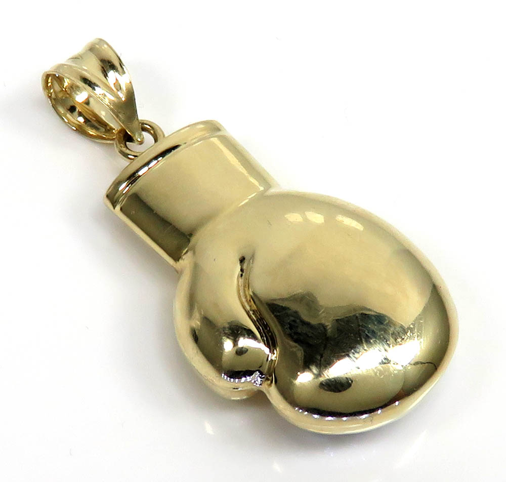 14k yellow gold two tone small diamond cut 3-d boxing glove pendant - Image 4