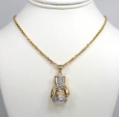 14k yellow gold two tone small diamond cut 3-d boxing glove pendant 