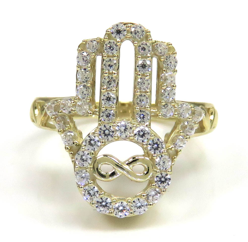 10k yellow gold cz hamsa ring 2.20ct