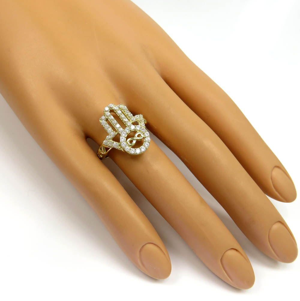 10k yellow gold cz hamsa ring 2.20ct