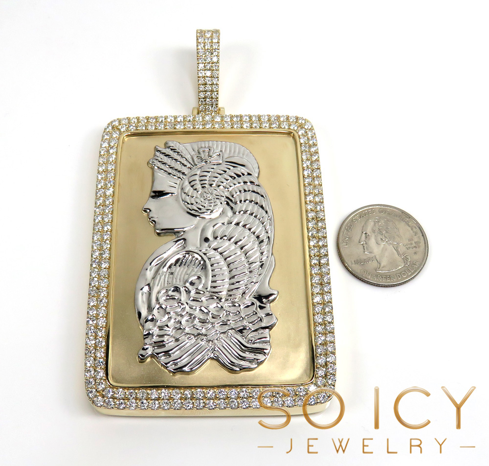 10k two tone gold xxl lady fortuna 2 row diamond pendant 11.35ct